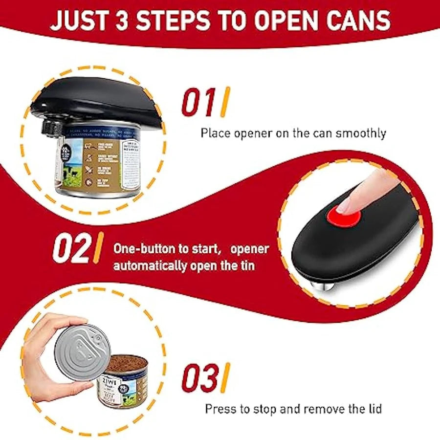 Portable Electric Can Opener: One-Touch Automatic Jar, Bottle, and Can Opener - Hands-Free Kitchen Tool for Effortless Opening