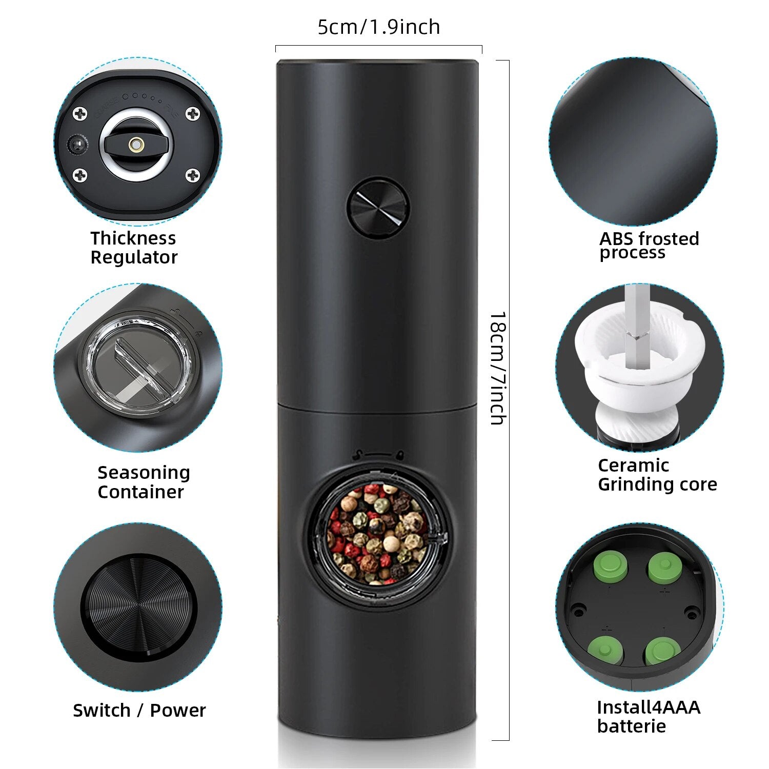 Electric Automatic Salt and Pepper Grinder Set Rechargeable with USB Gravity Spice Mill Adjustable Spices Grinder Kitchen Tools