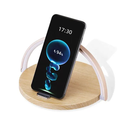 Professional title: "Wireless Charging Station with Multifunctional LED Desk Lamp and Fast Charging Capability for iPhone and Samsung Devices"